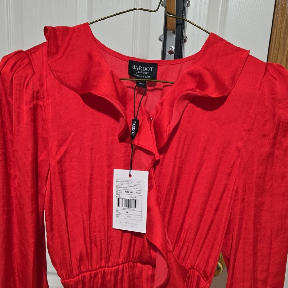 Bardot Red Long Sleeve Sundress with Peter Pan Collar